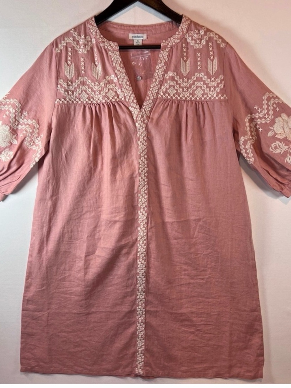 Sundance Embroidered Dusty Rose Tunic Dress with Ivory Detail